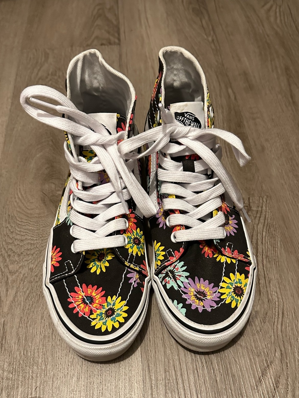 Vans Kids Black Floral High-Top Sneakers with White Laces
